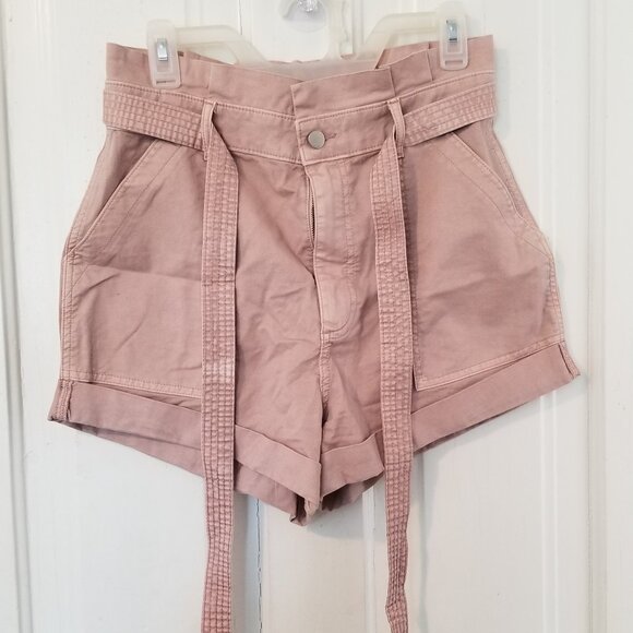 Abercrombie & Fitch Pink/Salmon High Waisted Paper Bag Shorts - Picture 1 of 5